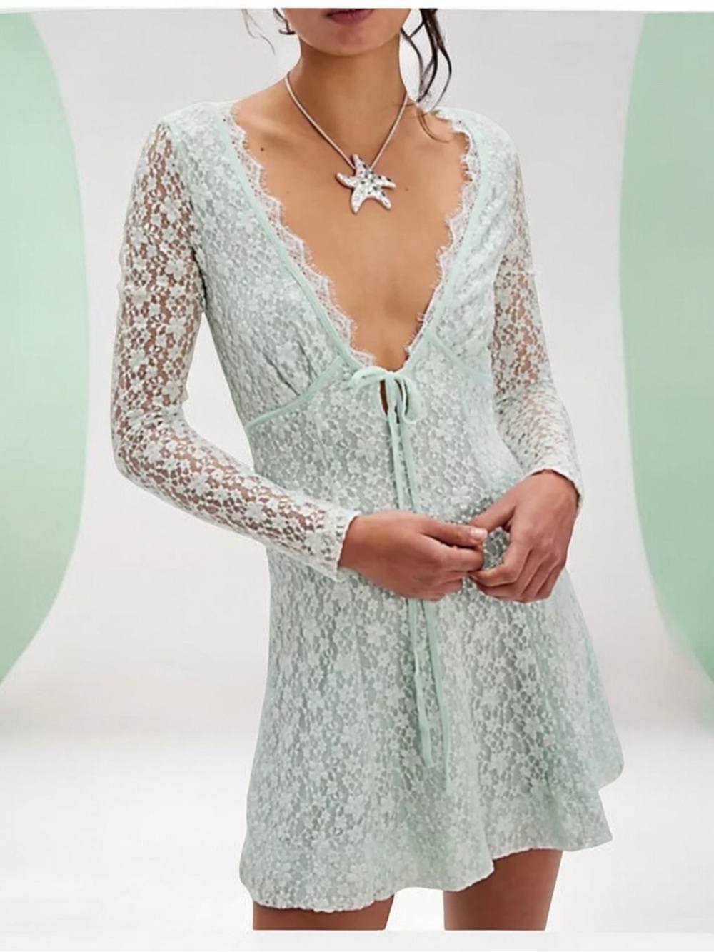 FREE PEOPLE PETRA LACE MINI DRESS ITALIAN MINT SP